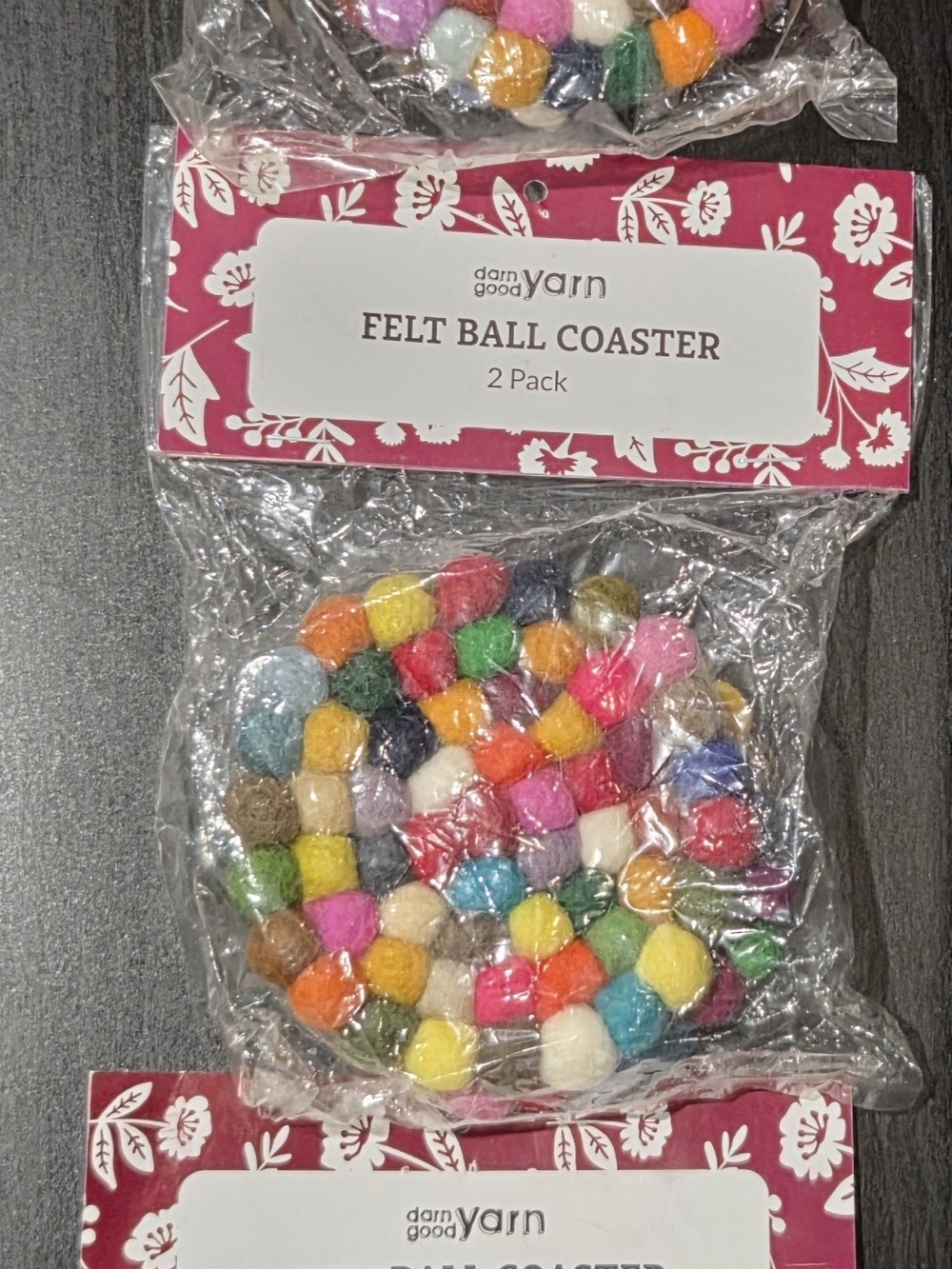 6 Darn Good Yarn Felt Ball Coasters - Multicolor